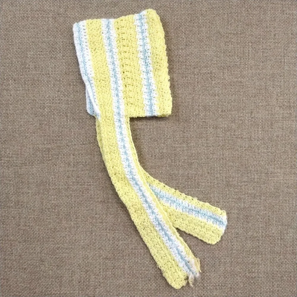 Crochet Knit Baby Toddler Little  Girls Bonnet Hat Yellow Blue White  0-6 Months
